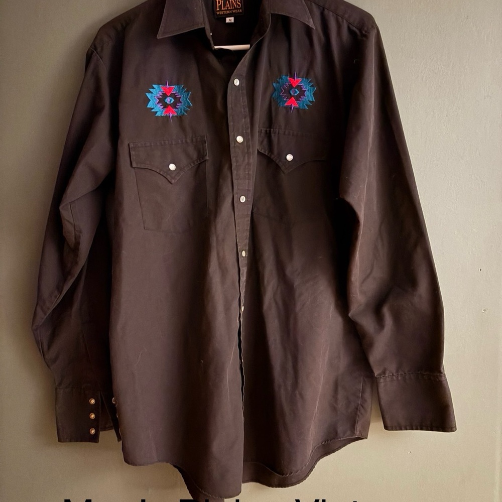 Men's Vintage Plains Western  Embroidered Pearl Snap Shirt